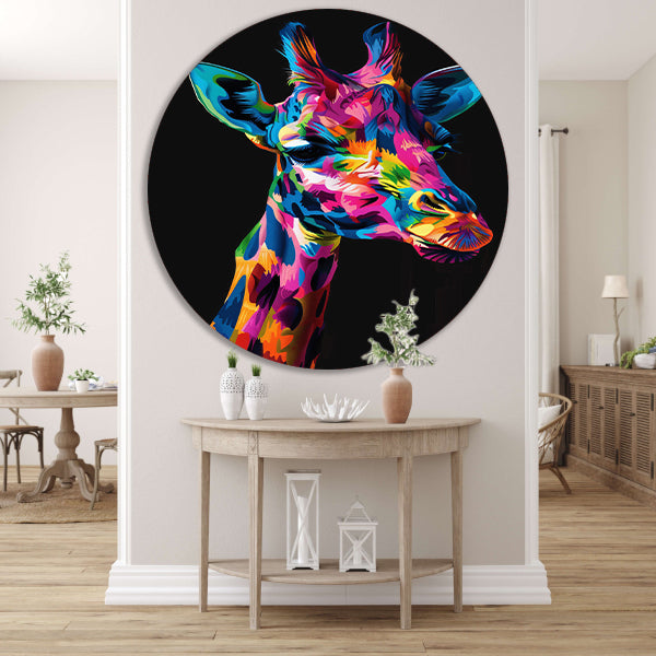 Kleurrijke Pop Art Giraf Portret forex muurcirkel