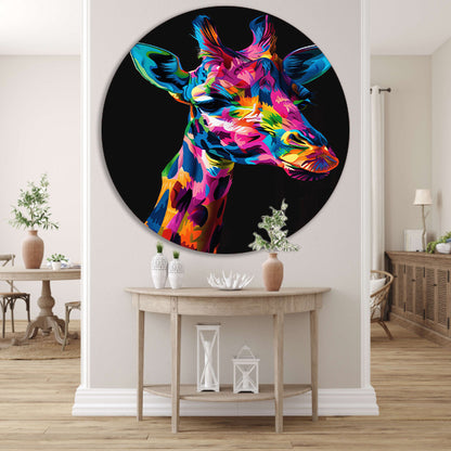 Kleurrijke Pop Art Giraf Portret forex muurcirkel