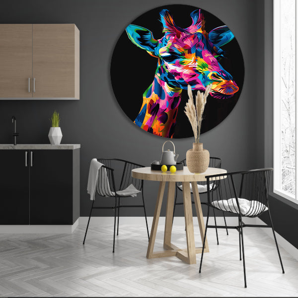 Kleurrijke Pop Art Giraf Portret forex muurcirkel