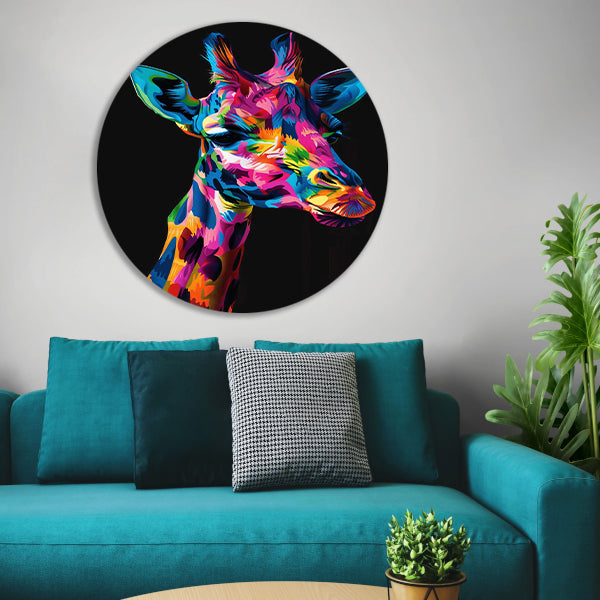 Kleurrijke Pop Art Giraf Portret forex muurcirkel