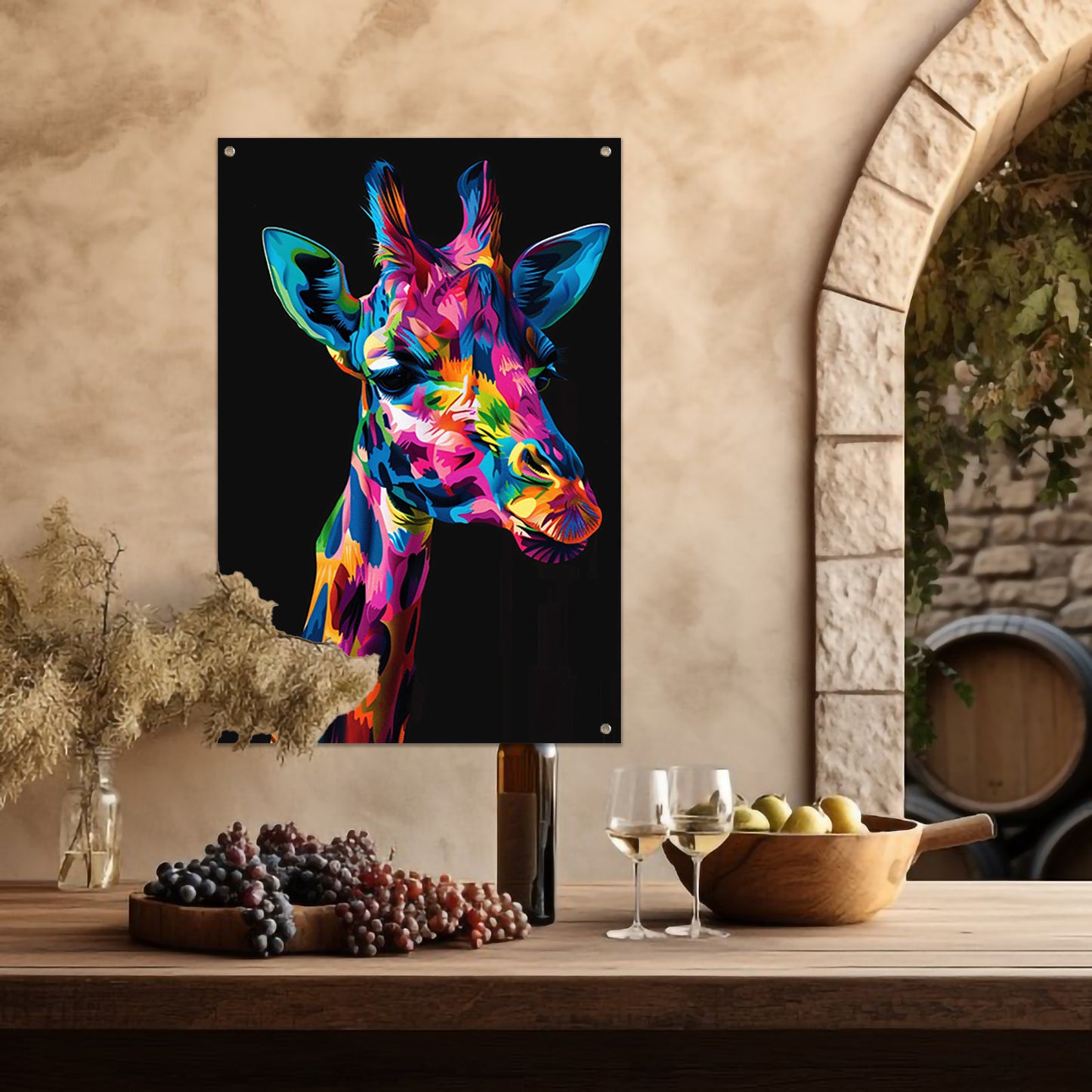 Kleurrijke Pop Art Giraf Portret tuinposter