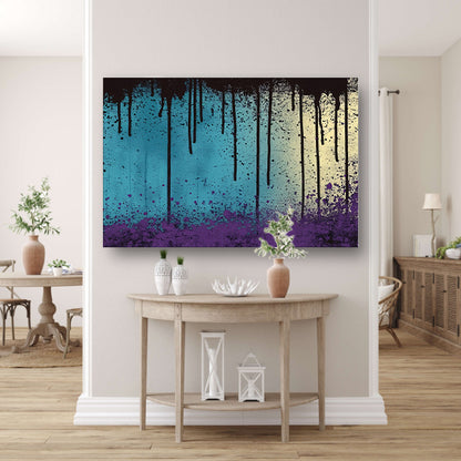 Abstracte kunst met verfspatten en druppels canvas met baklijst