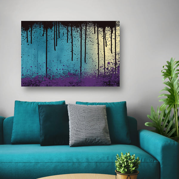 Abstracte kunst met verfspatten en druppels canvas met baklijst