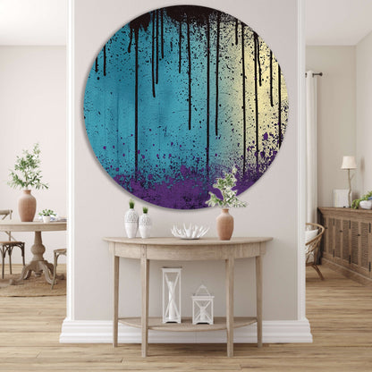 Abstracte kunst met verfspatten en druppels aluminium muurcirkel