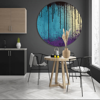 Abstracte kunst met verfspatten en druppels aluminium muurcirkel