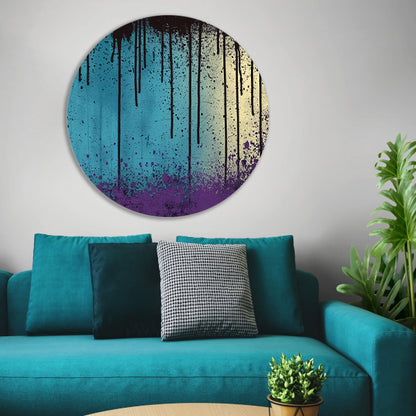 Abstracte kunst met verfspatten en druppels aluminium muurcirkel