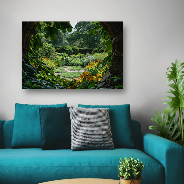 Geheime tuin met stenen boog acrylglas