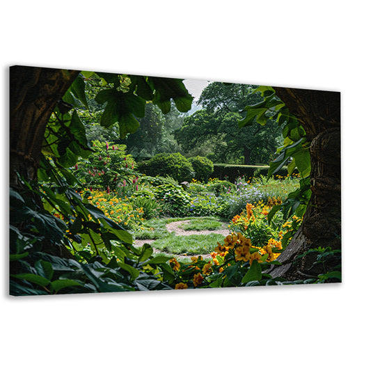 Geheime tuin met stenen boog canvas