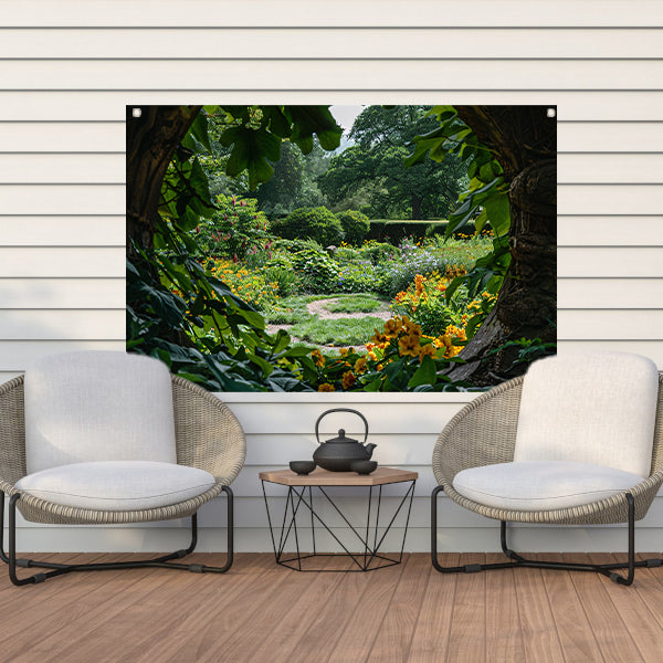 Geheime tuin met stenen boog tuinposter