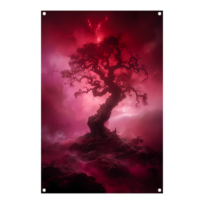 Mystieke Boom in Rood Surrealistisch Landschap tuinposter