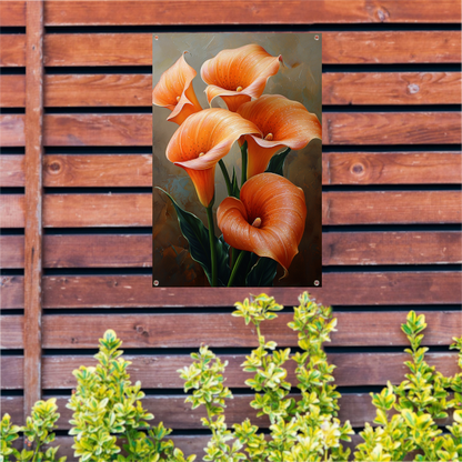 Elegante Oranje Calla Lelies op Schilderij tuinposter