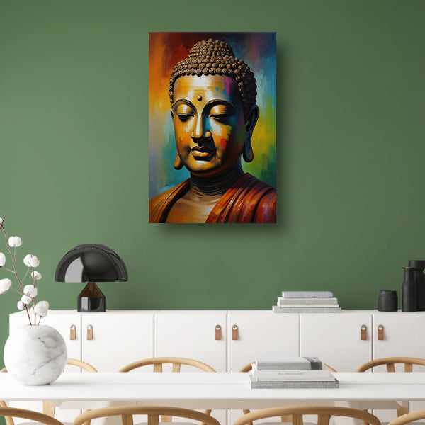 Boeddha in meditatie met kleurrijk palet poster