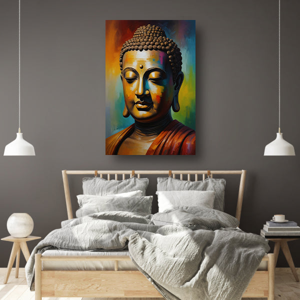 Boeddha in meditatie met kleurrijk palet poster