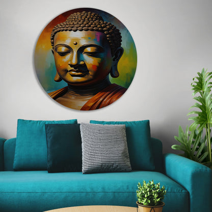 Boeddha in meditatie met kleurrijk palet forex muurcirkel