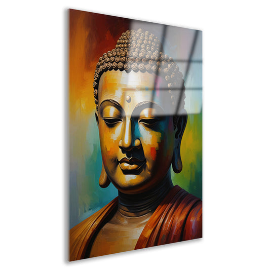Boeddha in meditatie met kleurrijk palet acrylglas