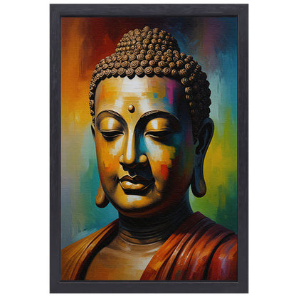 Boeddha in meditatie met kleurrijk palet canvas met baklijst