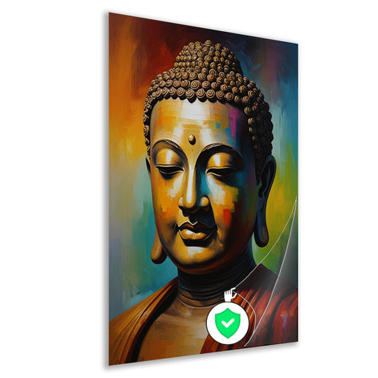 Boeddha in meditatie met kleurrijk palet poster