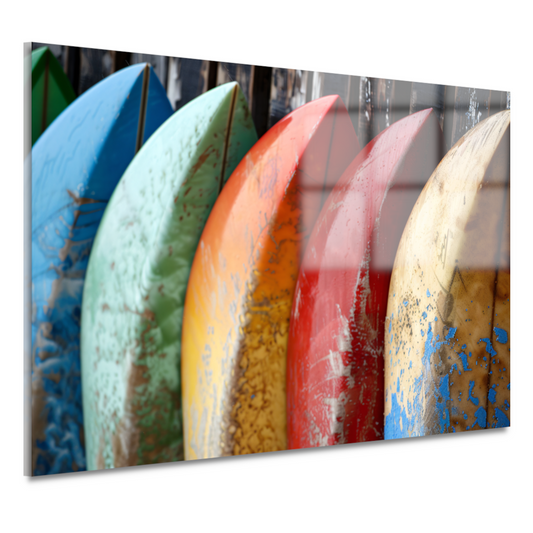 Kleurrijke surfboards tegen muur acrylglas