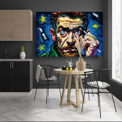 Kleurrijk abstract portret met sterrenachtergrond canvas