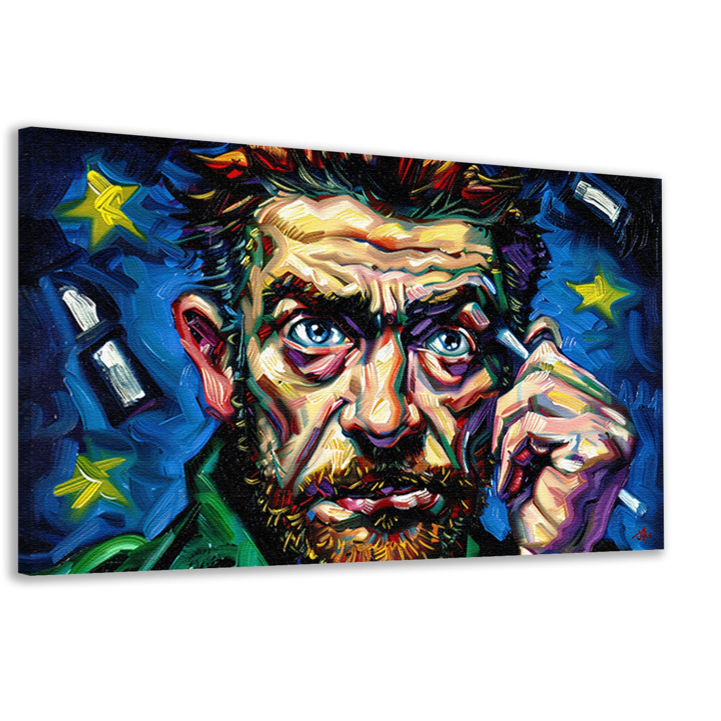 Kleurrijk abstract portret met sterrenachtergrond canvas
