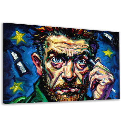Kleurrijk abstract portret met sterrenachtergrond canvas