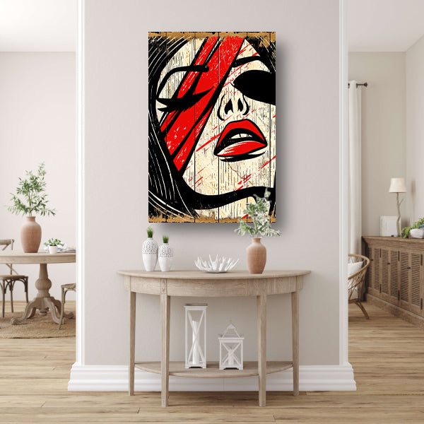 Abstract portret van vrouw met rode verf poster