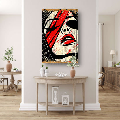 Abstract portret van vrouw met rode verf poster