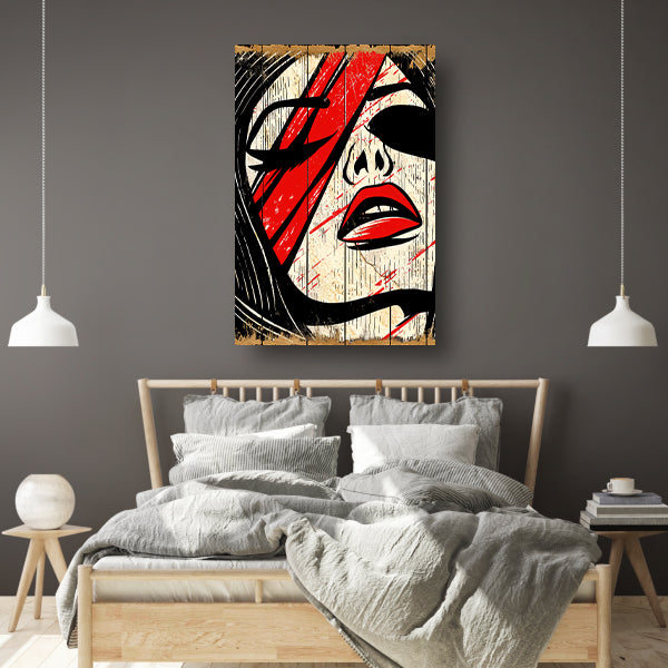 Abstract portret van vrouw met rode verf poster