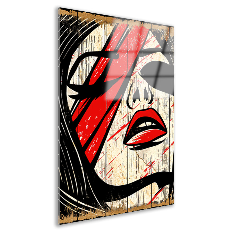 Abstract portret van vrouw met rode verf acrylglas