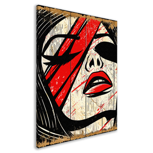 Abstract portret van vrouw met rode verf canvas