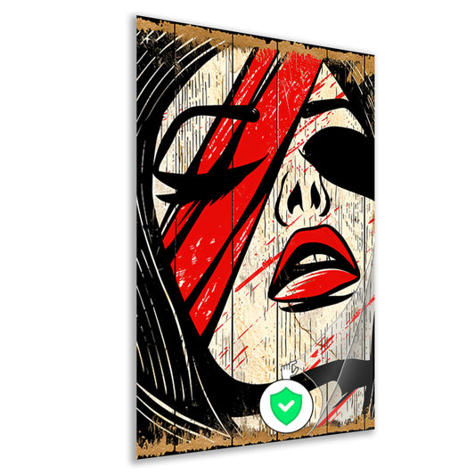 Abstract portret van vrouw met rode verf poster