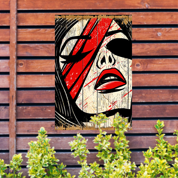 Abstract portret van vrouw met rode verf tuinposter