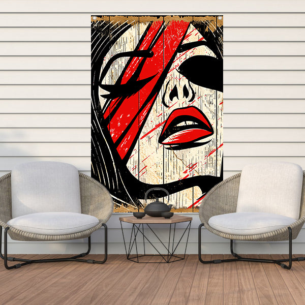 Abstract portret van vrouw met rode verf tuinposter