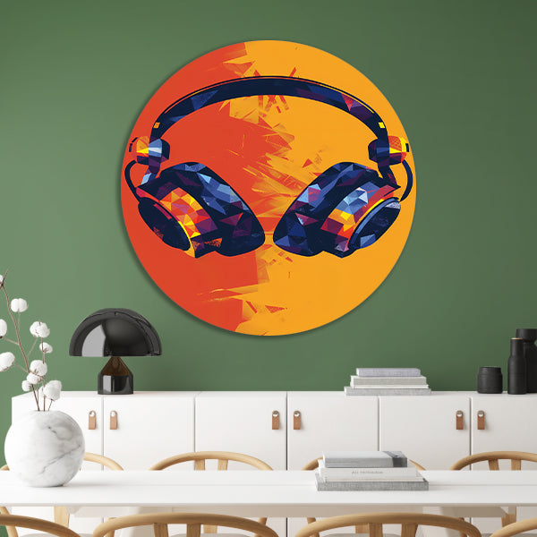 Modern Neon Koptelefoon Kunst aluminium muurcirkel