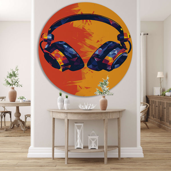 Modern Neon Koptelefoon Kunst aluminium muurcirkel