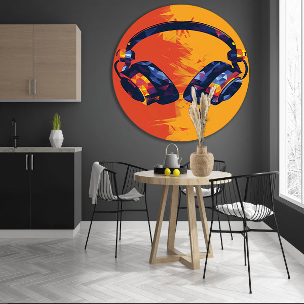 Modern Neon Koptelefoon Kunst aluminium muurcirkel