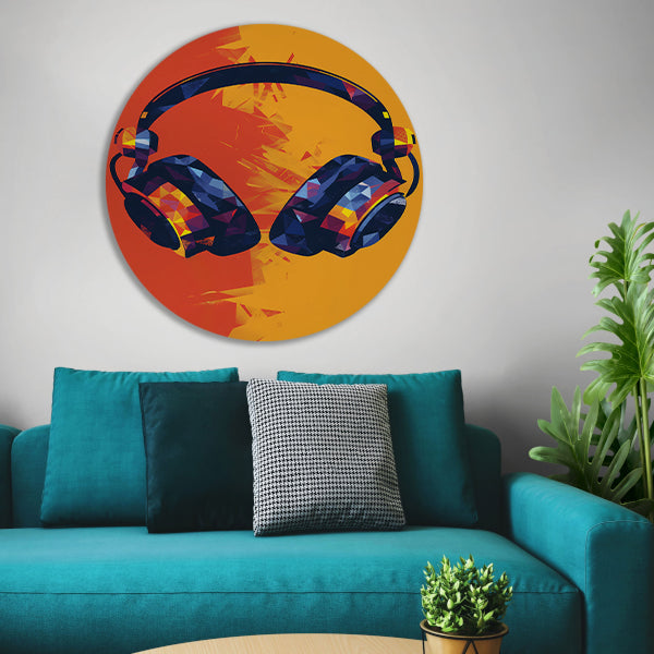 Modern Neon Koptelefoon Kunst aluminium muurcirkel