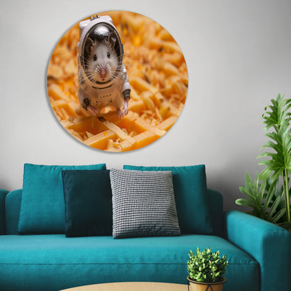 Hamster astronaut op gele wafel aluminium muurcirkel