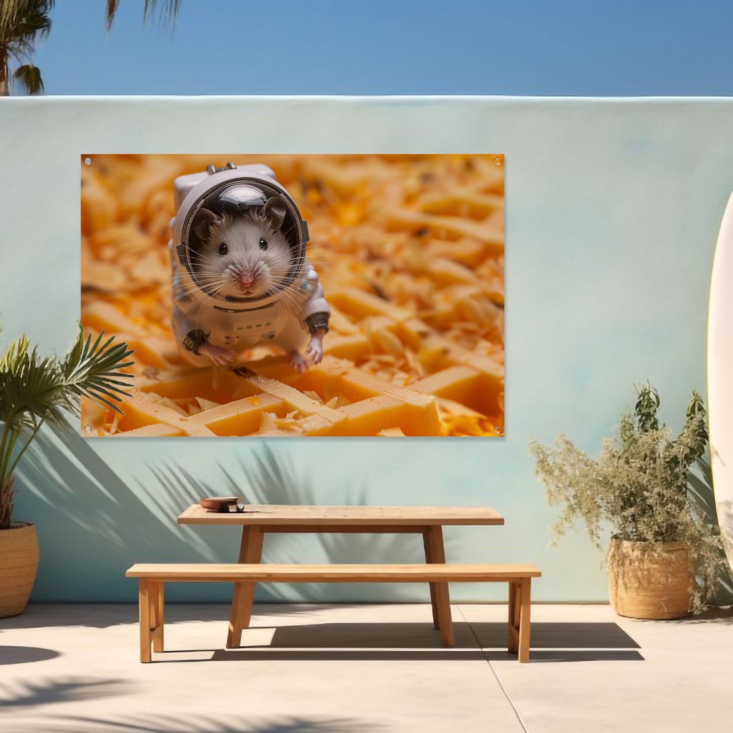 Hamster astronaut op gele wafel tuinposter