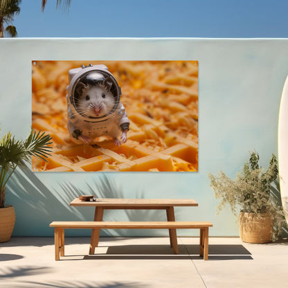 Hamster astronaut op gele wafel tuinposter