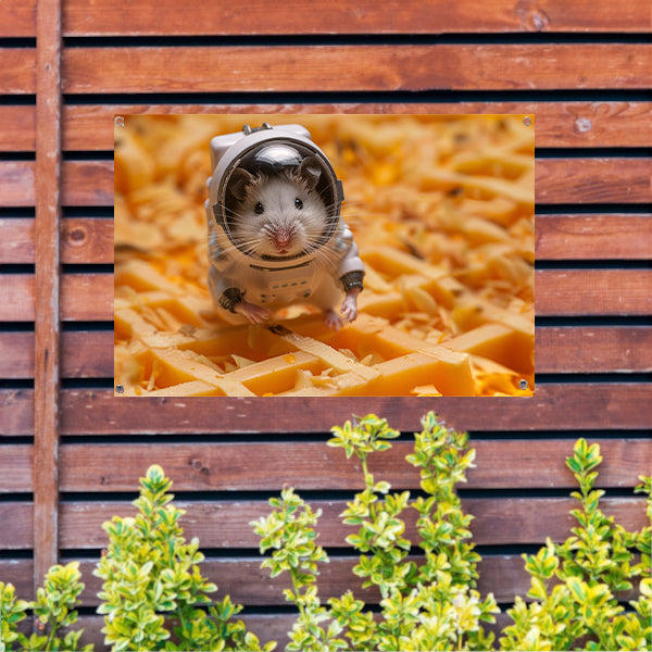 Hamster astronaut op gele wafel tuinposter