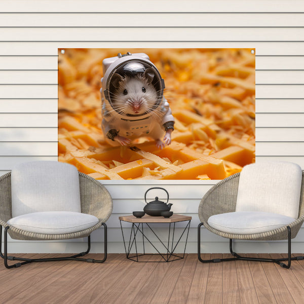 Hamster astronaut op gele wafel tuinposter