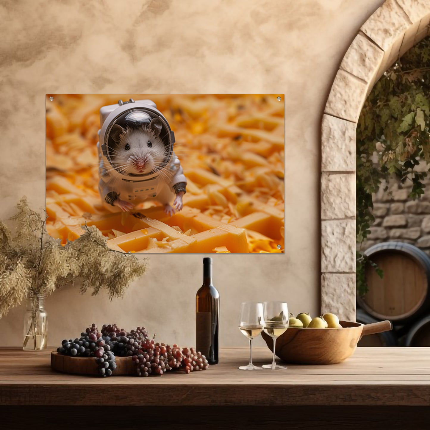 Hamster astronaut op gele wafel tuinposter