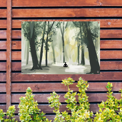 Meditatie in een rustgevend bos tuinposter