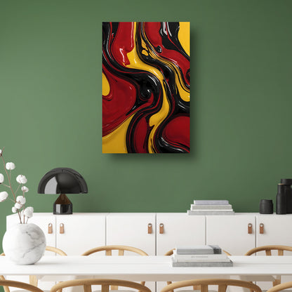 Dynamische abstracte dans in rood en geel acrylglas