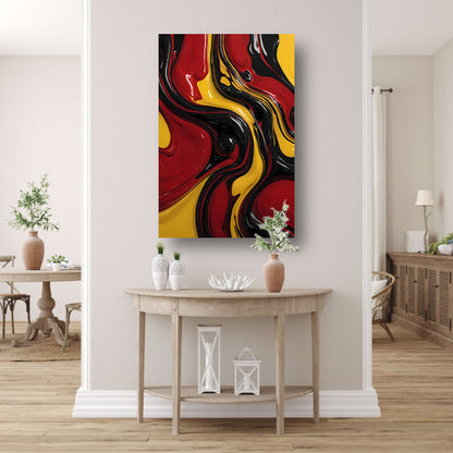 Dynamische abstracte dans in rood en geel canvas met baklijst