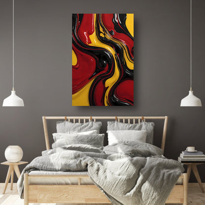 Dynamische abstracte dans in rood en geel acrylglas