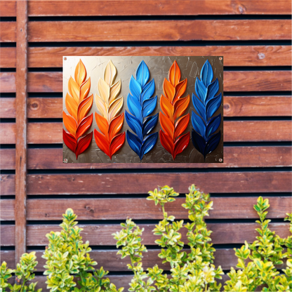 Abstracte gekleurde bladeren op neutrale achtergrond tuinposter