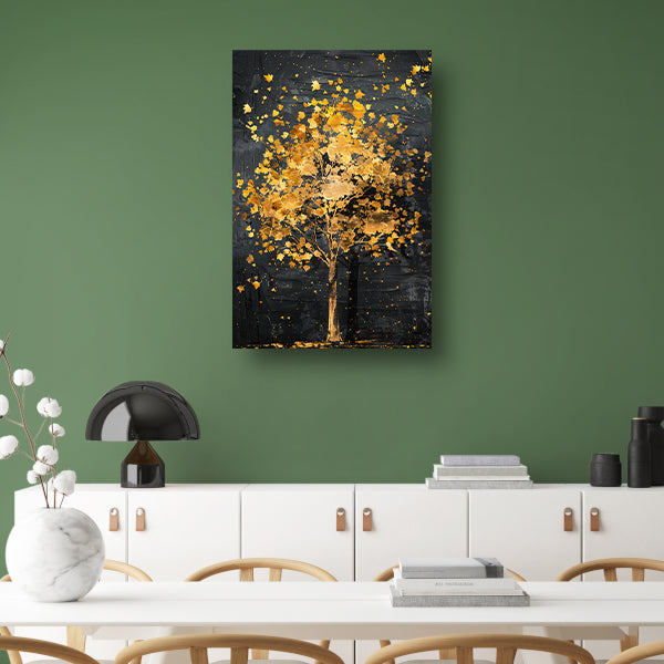 Gouden boom met glinsterende bladeren canvas met baklijst