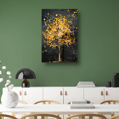 Gouden boom met glinsterende bladeren canvas met baklijst